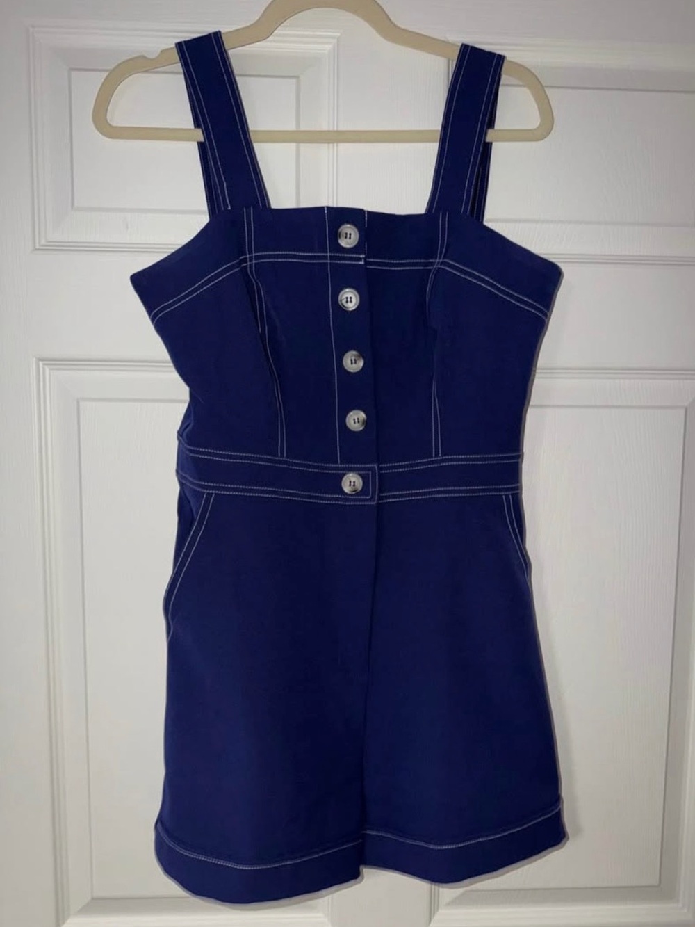 She + Sky Navy Blue Button-Front Girls' One-Piece Romper